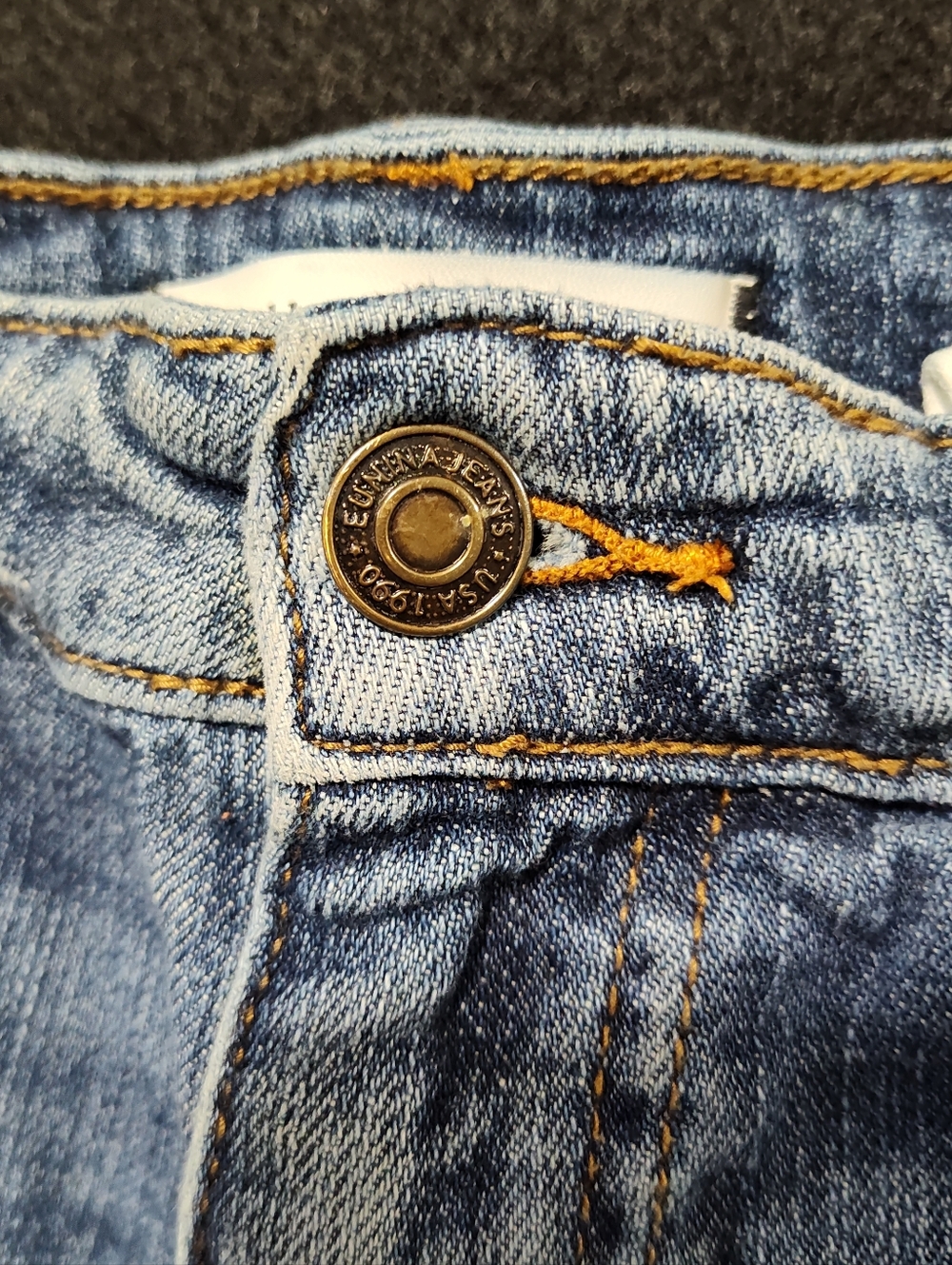 Eunina Lulu High Rise Cut Off Shortie Blue Jean Shorts, Distressed, Size M, Fun - Picture 3 of 11